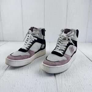 Coach Shoes Womens Size 7 High Top White‎ Black Pink Mesh Suede Zip Lace Up